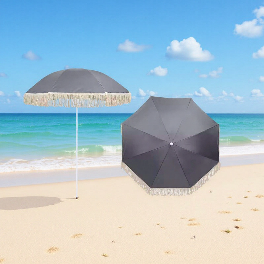 Factory Dedicated Outdoor Sun Protection Beach Umbrella Large Sun Umbrella Beach Seaside Swimming Pool Courtyard Camping Style Sunshade Tassel Umbrella