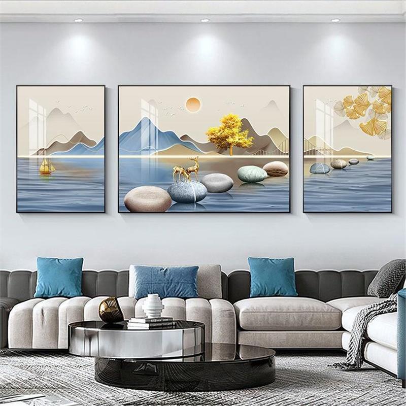 ソファ高級トリプティク雰囲気装飾絵画モダンなリビングルームの新しい背景壁シンプルな吊り絵画ライト高級意味良い|undefined