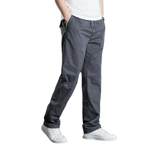 Summer pure cotton youth casual trousers slightly elastic solid color waist elastic tie wear-resistant and stain-resistant work trousers