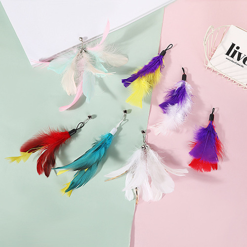 Manufacturer Feather Cat Funny Stick Replacement Head Wholesale Colorful Personalized Cat Interactive Toys Creative Voice Pet Supplies