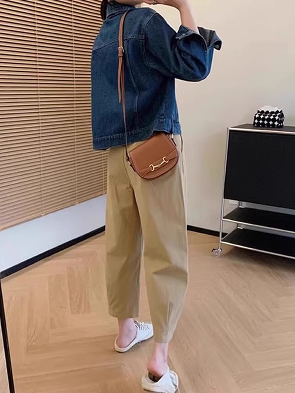女性用ウォッシュドピュアコットンハーレムパンツ、夏用薄手ルーズストレートカジュアルパンツ、小柄な人向けハイウエストオーバーオールキャロットパンツ、トレンディ|undefined