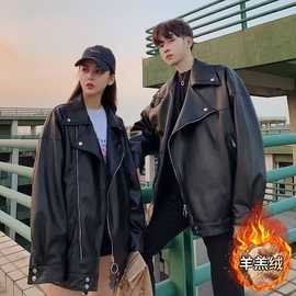 机车服潮流皮衣男士外套pu皮加绒情侣秋季美式潮牌痞帅宽松飞行员