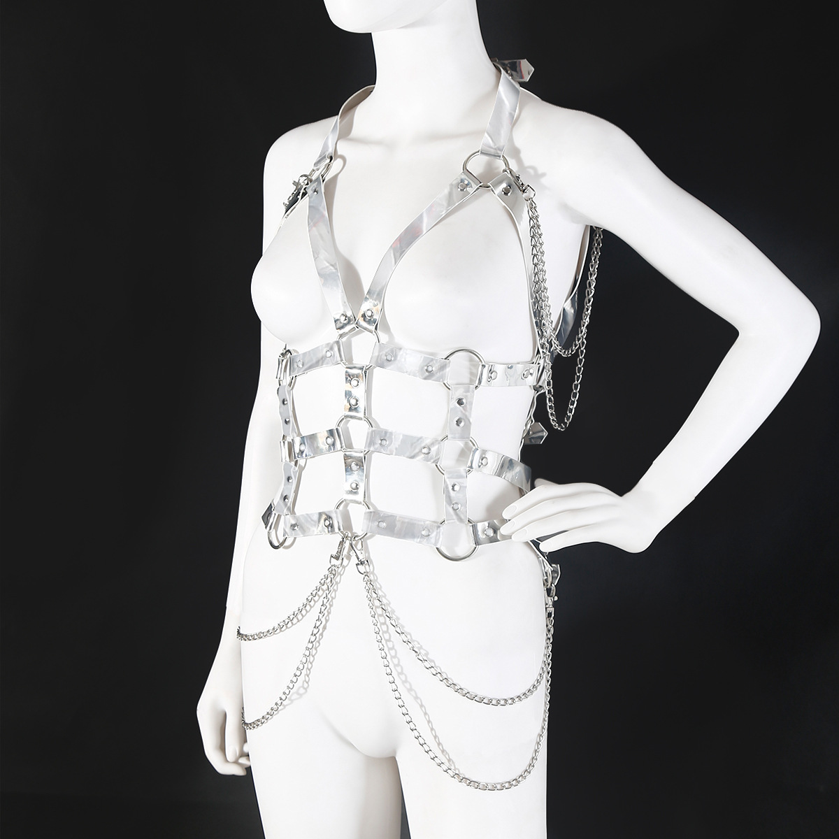 Fábrica directa de juguetes sexuales para adultos fluir arco iris plata brillante ropa de cuero DJ escenario ropa