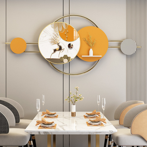 New metal integrated painting wall hanging painting three-dimensional entrance restaurant wall crystal porcelain combination decorative painting wall hanging shelf