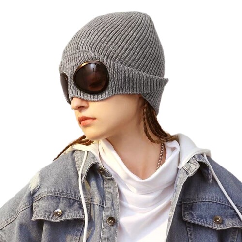 Winter and Autumn Children's Glasses Decorative Knitted Hat Pilot Frog Glasses Warm Skiing Fleece Lined Thick Hat for Men