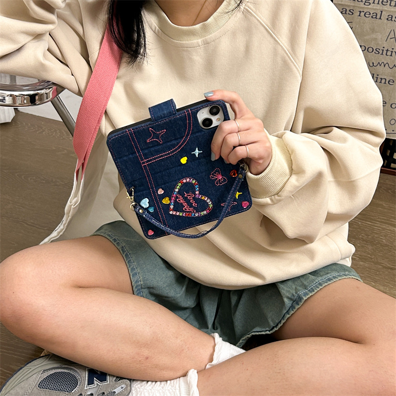 Cowboy flap embroidered heart suitable for Apple 15 Max phone case iPhone 14 full package 13 Pro_voghion.com