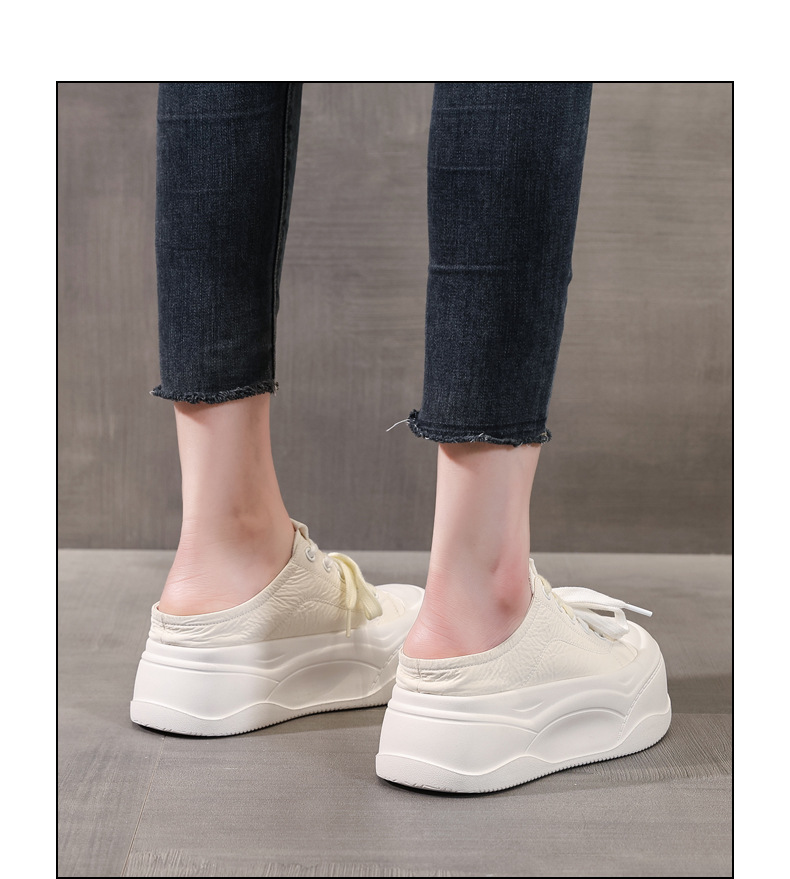 Giày sneaker nữ đế dày tăng chiều cao, mũi tròn bít, phong cách thể thao mùa hè 2025 — Màu be, Màu hồng, Màu vàng chi tiết 13
