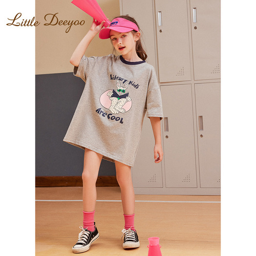 2024 Summer New Girls' T-Shirt Dress Pure Cotton Breathable Stylish Children's Big Kids Skirt Summer Girls' Dress