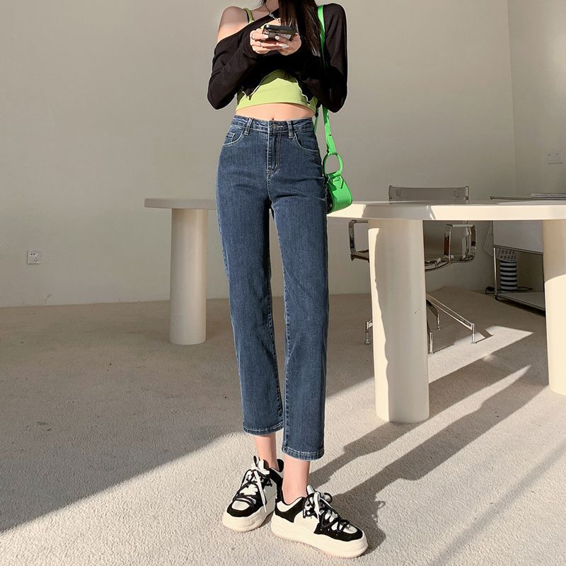 Slim-fit Cropped High-waist Straight Jeans Women's plus size Internet-famous Stretch All-match Trendy Cigarette Pants for Small and Small Slim-fit Cropped High-waist Straight Jeans Women's plus size Internet-famous Stretch All-match Trendy Cigarette Pants for Small and Small