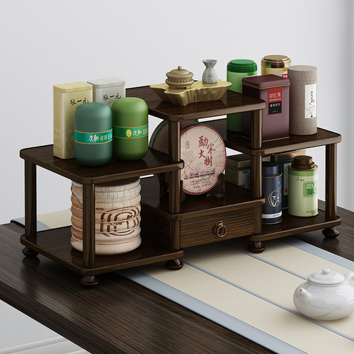 Tabletop small antique cabinet solid wood multi-purpose cabinet tea set stand Chinese-style tea table storage shelf decorative piece