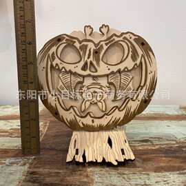 跨境新品万圣节南瓜摆动蝙蝠舌头摆件木质工艺品派对布置装饰品