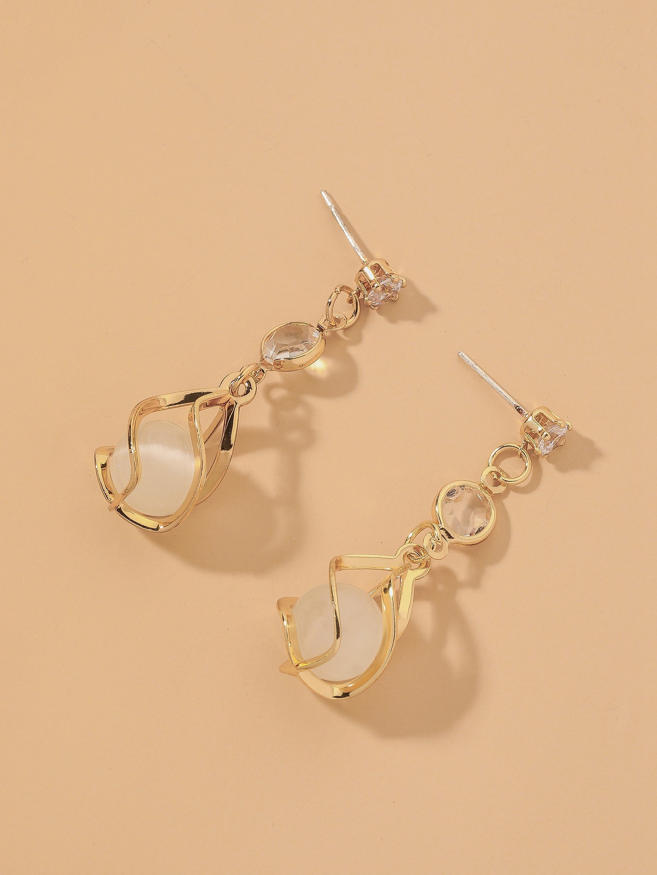 Korean Rhinestone Opal Ball Long Earrings display picture 3