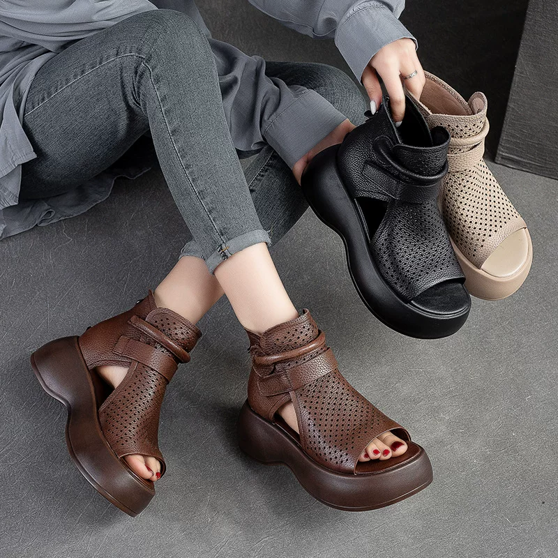 Summer breathable comfortable sandals platform with velcro