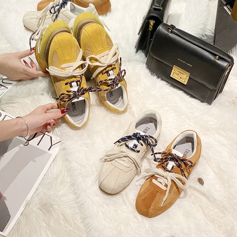 Giày thể thao nữ cỡ lớn lót lông giữ ấm, kiểu dáng thường ngày, dây buộc, cổ thấp — Màu kaki, Màu mơ, Màu vàng