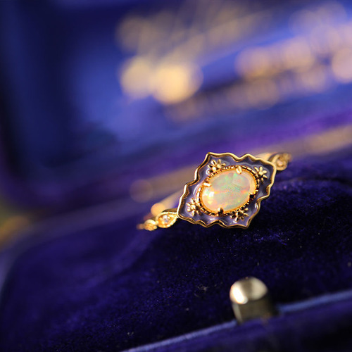 Lily Pad - New Oil Painting Series Opal Ring for Women, Retro High-End Original Design Ring, Gold-Plated