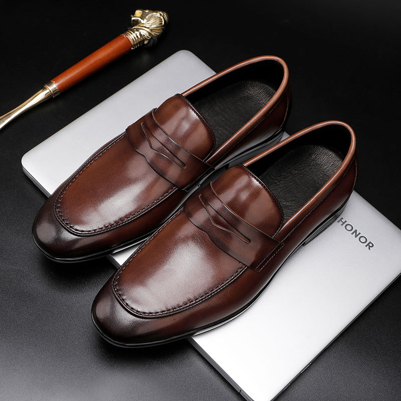 Zakelijke leren schoenen met franje, Britse instappers, muziekschoenen voor heren_voghion.com