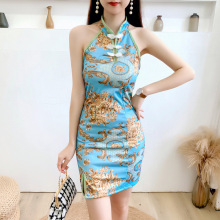 夏季女装主播新品性感小香风复古印花改良式小女人花朵连衣裙旗袍