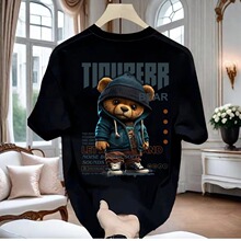 欧美复古小熊印花短袖T恤潮牌oversize休闲情侣装夏季半袖大码男