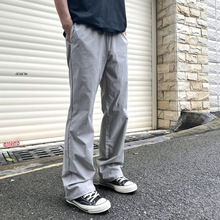 美式cleanfit薄款弯刀褶皱松紧腰休闲裤男宽松直筒微喇弯刀裤夏季