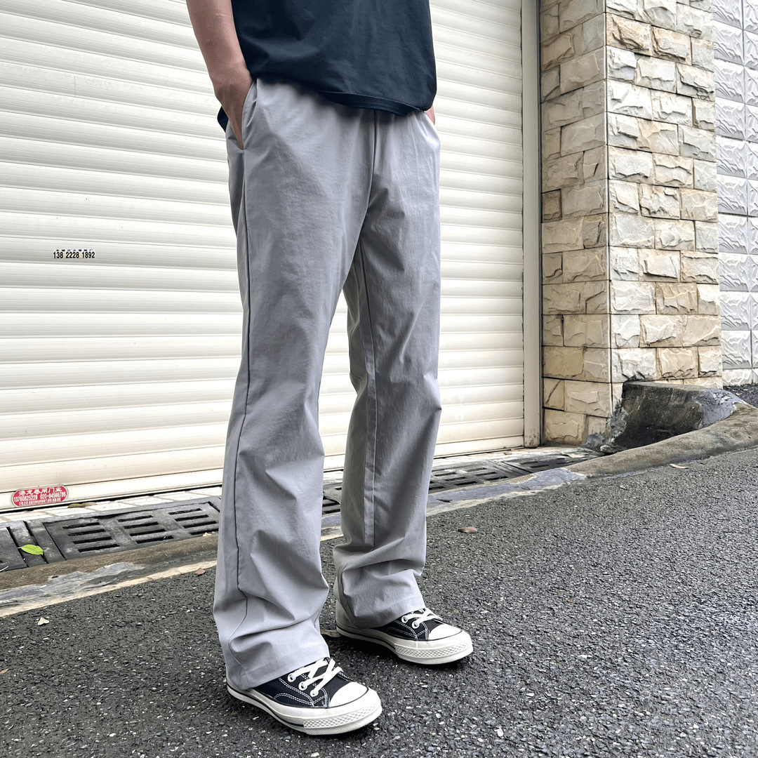 美式cleanfit薄款弯刀褶皱松紧腰休闲裤男宽松直筒微喇弯刀裤夏季