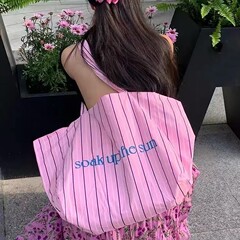 韓国系百合ファッションストライプキャンバスバッグ女性大容量トートバッグ小衆通勤ショルダーバッグカジュアルハンドバッグ