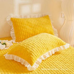 Solid color milk velvet padded cotton fleece-lined pillowcase a pair of coral velvet 48 × 74cm princess lace pillowcase