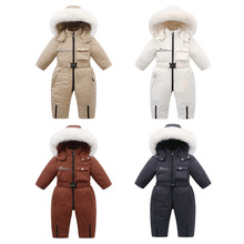 跨境连帽特厚加绒儿童滑雪服连体衣2024冬季童装宝宝爬服加厚保暖