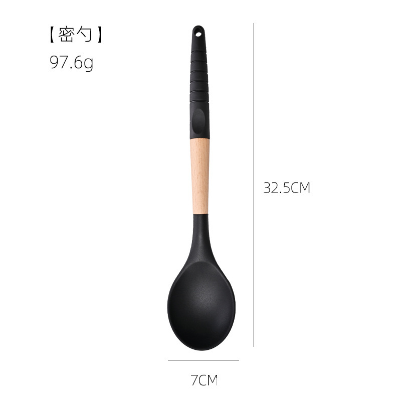 Nuevo punto de madera de mango de silicona 10 piezas de cocina de silicona negro 10 piezas de cocina de cocina de cocina