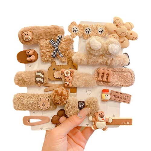 Korean Style Autumn/Winter Children Plush Hair Clips Cute Baby Short Hair Clips Headband Princess Girls Hair Accessories Cartoon Set