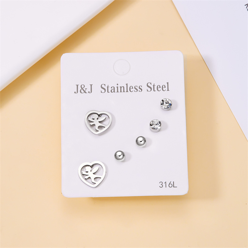 Hot Selling New 3 Pairs Of Heart-shaped Diamond Inlaid Combination Card Set Korean Version Fashionable Earrings_voghion.com