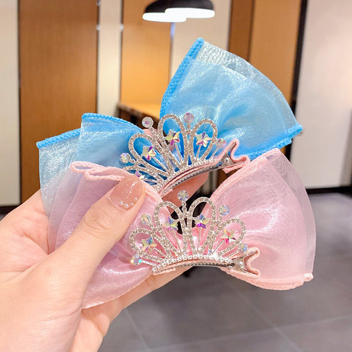 Children's Super Fairy Bow Hairpin Princess Crown Hairpin Cute Baby 3D Netting Headpiece Little Girl Hair Accessory 
