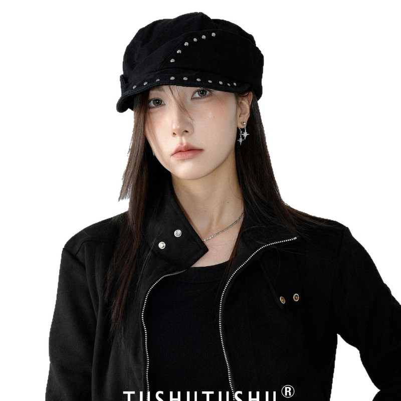 英伦复古铆钉～不规则设计贝雷帽子女秋冬时髦百搭画家帽报童帽|undefined