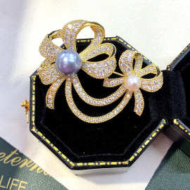 韩国ins网红同款气质蝴蝶结胸针女微镶锆石女士别针服装装饰胸扣