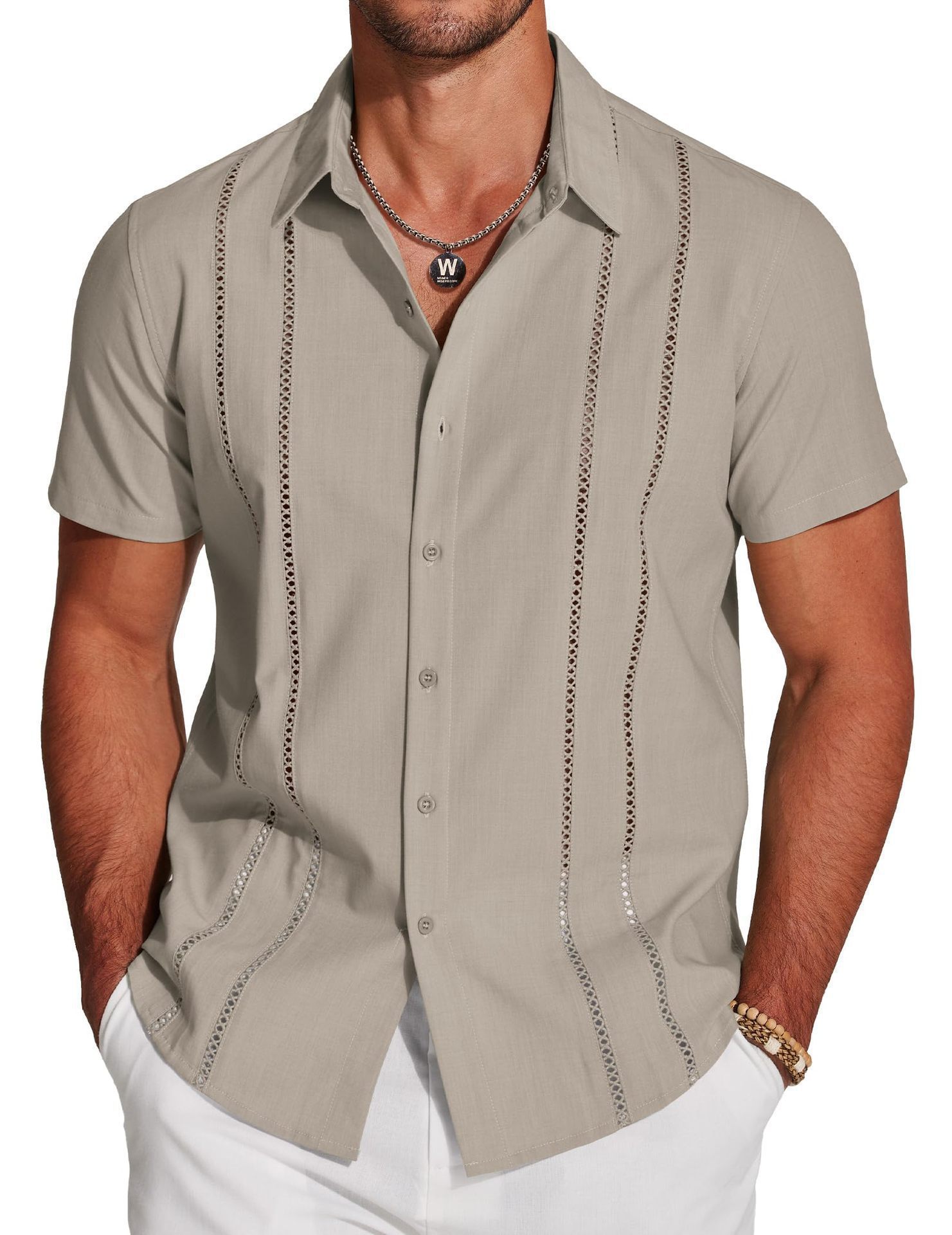 Camicia da uomo versatile, nuova moda, tinta unita, manica corta, stampa digitale 3D_voghion.com