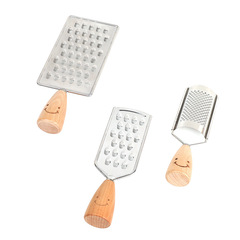 Wooden handle smiley face grater with engraved LOGO household cucumber radish stainless steel grater potato shredder