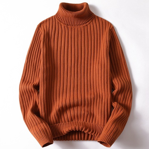 Winter Men's High Collar Sweater Trendy Slim Fit Thick Lined Long Collar Plain Color Cable Knit Shirt for Young Men