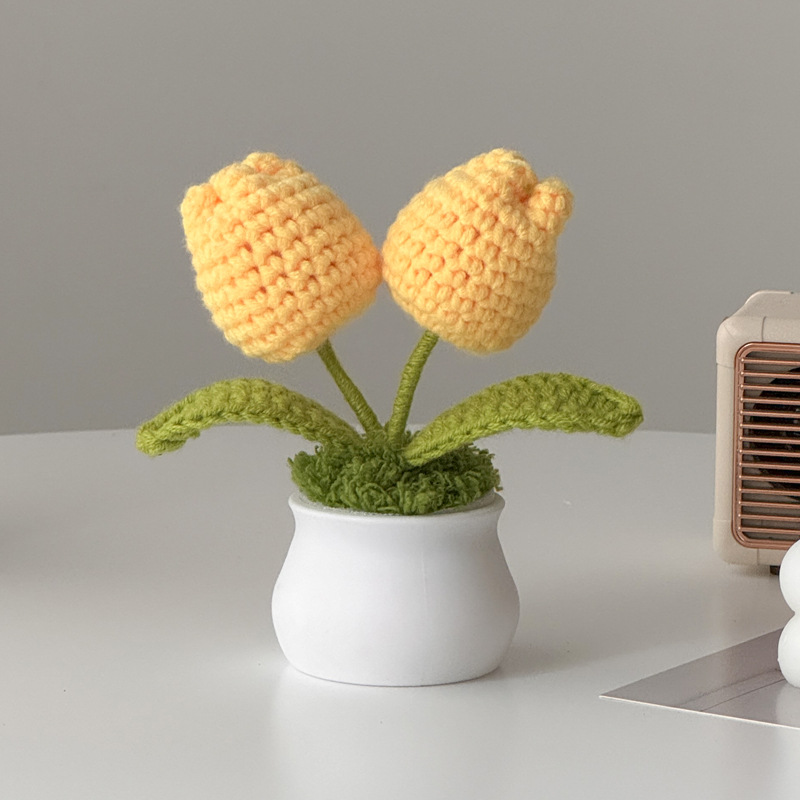 Regalos de día al por mayor girasoles para chicas, ramo de lana tejida a mano, adornos de mesa pequeños