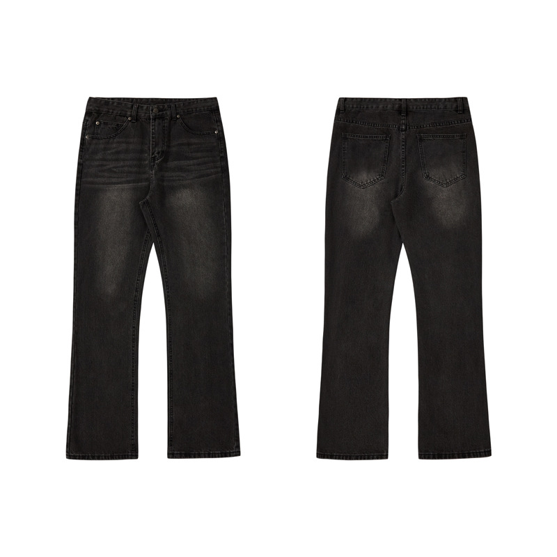 Men's Clothing Black Flared Jeans High Street Y2K Distressed Vintage Washed Clean Fit American Menswear_mkmklike.com