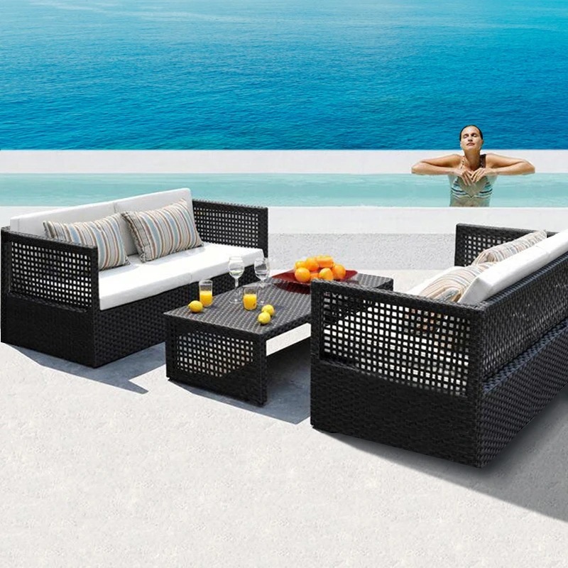 Al aire libre de ocio sofá de ratán combinación al aire libre patio sofá de ratán sala de sol silla de ratán individual doble terraza muebles