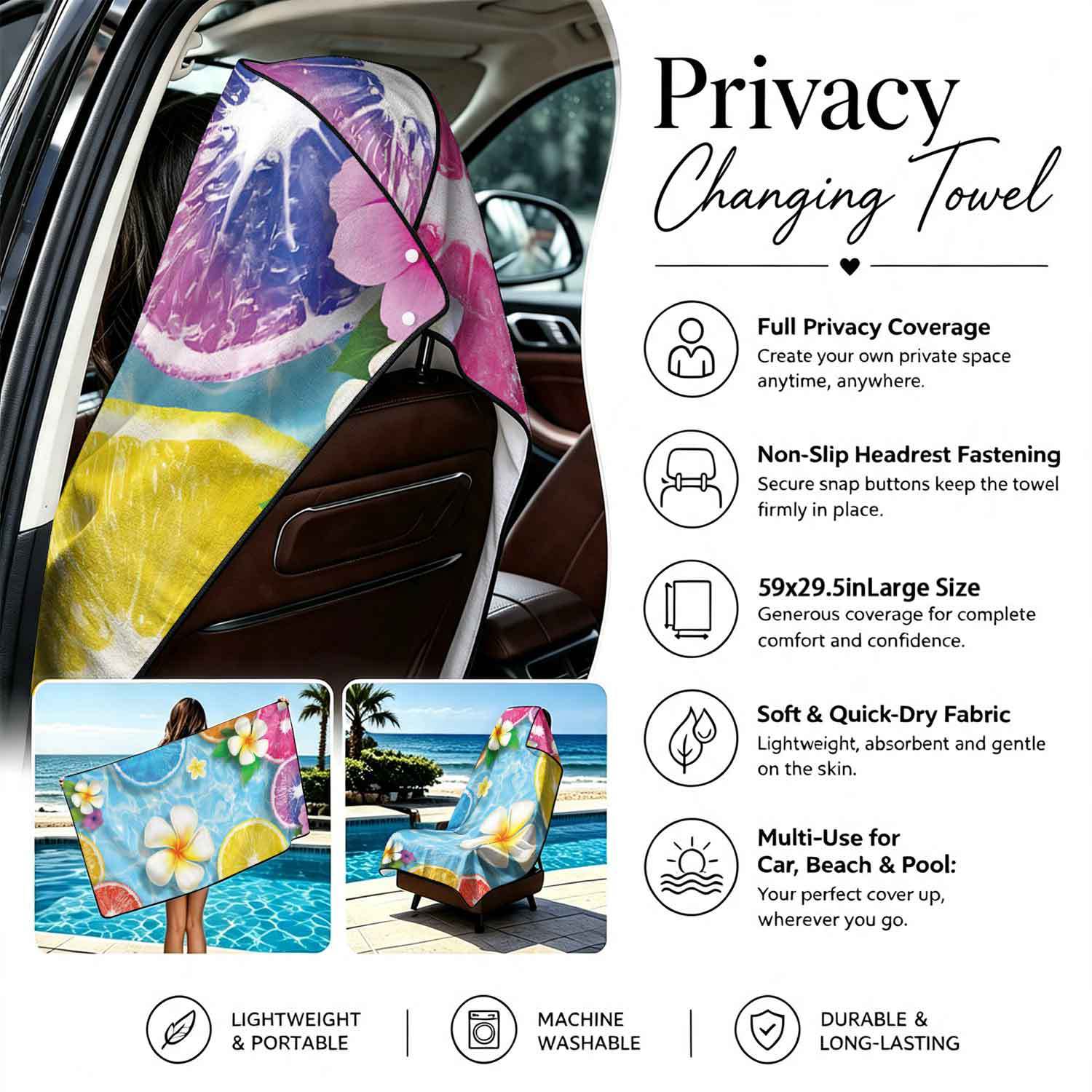 Printed bath towel and car seat cover 2-in-1, ultra-fine fiber outdoor beach and car dual-use universal seat cushion