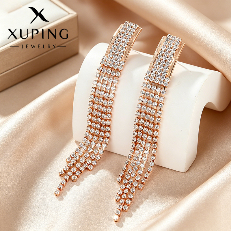 Xuping Europa y los Estados Unidos transfronterizos con gemas artificiales pendientes de bordas temperamento de moda retro largos pendientes elegantes al por mayor