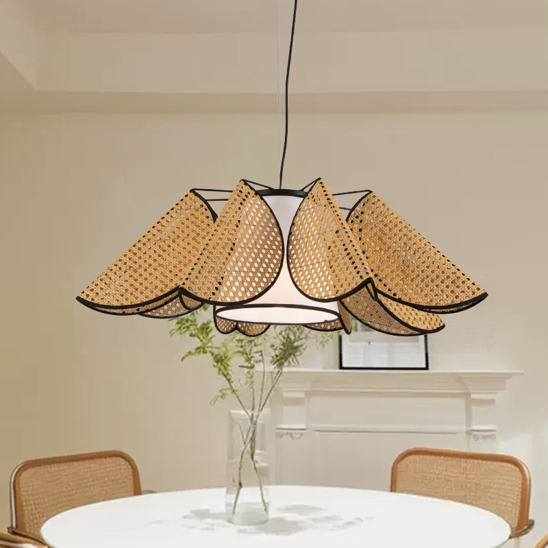 Nueva lámpara china hecha a mano restaurante hotel sala de banquetes estudio sala de té alojamiento residencial Zen retro lámparas trenzadas de caña