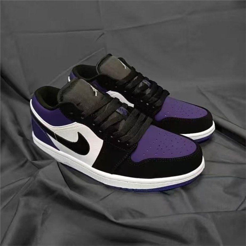 人気の AJ1 黒と紫のつま先ロートップ多用途イン男性と女性のカップルカジュアルキャンパス学生トレンディなスポーツスニーカー aj|undefined