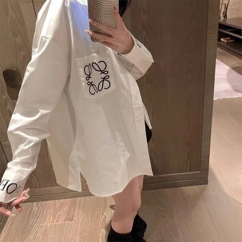 Korean-style design letter-embroidered shirt, new stylish loose-fitting versatile long-sleeve casual shirt jacket with plaid pattern