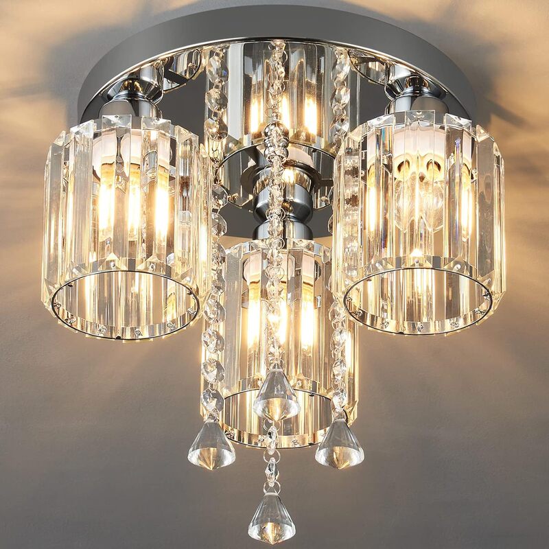 Modern Three-Head Half Ceiling Lamp Bedroom Kitchen Entrance Aisle Crystal Chrome Lamp Ceiling Lamp Home Lighting