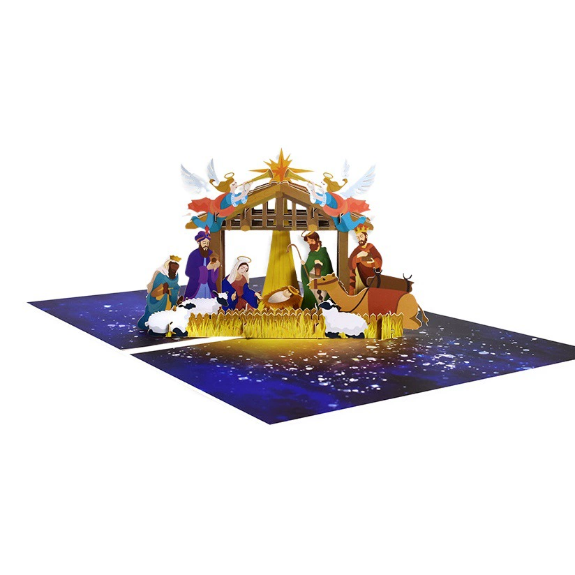 Новогодняя открытка 2023 года: креативная 3D-открытка с объемным эффектом, трансграничное праздничное поздравление, Святое Ночь, Рождество