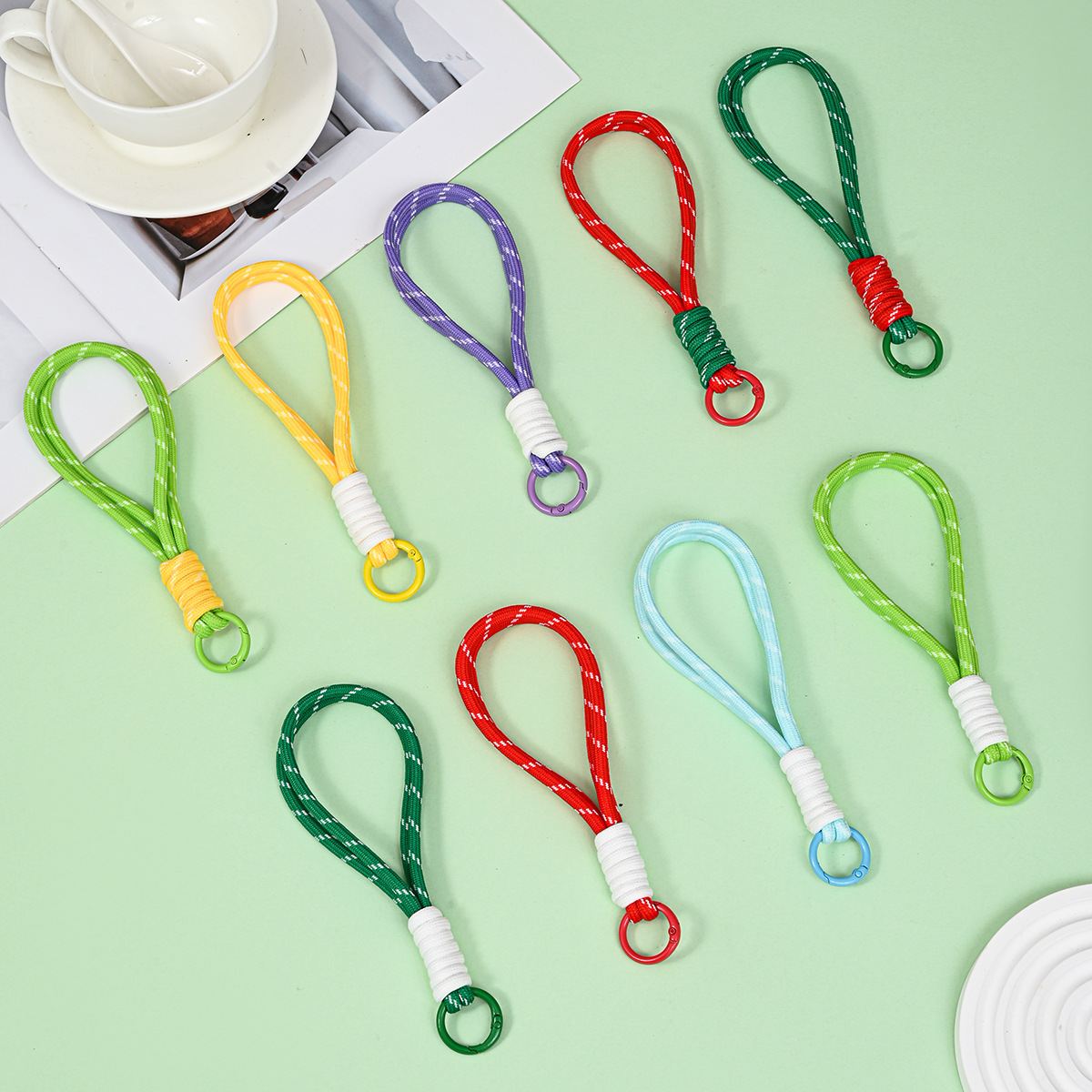 厂家批发打结手机钥匙扣绳防丢手机挂绳彩色创意涤纶短绳钥匙链