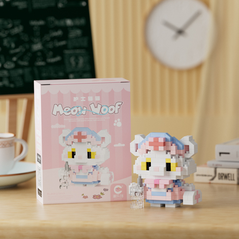 Compatible con LEGO gigante Panda flor azul lindo muñeca de dibujos animados montado bloques construcción juguete para niños puesto caja ciega al por mayor