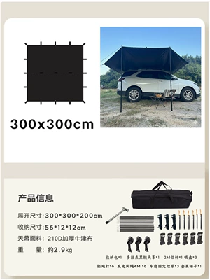 Sunshade, Rainproof and Sunproof for – Avtomobil yan çətirləri - 3x3-black-vinyl-canopy2m-aluminum-poleaccessories-3x3m