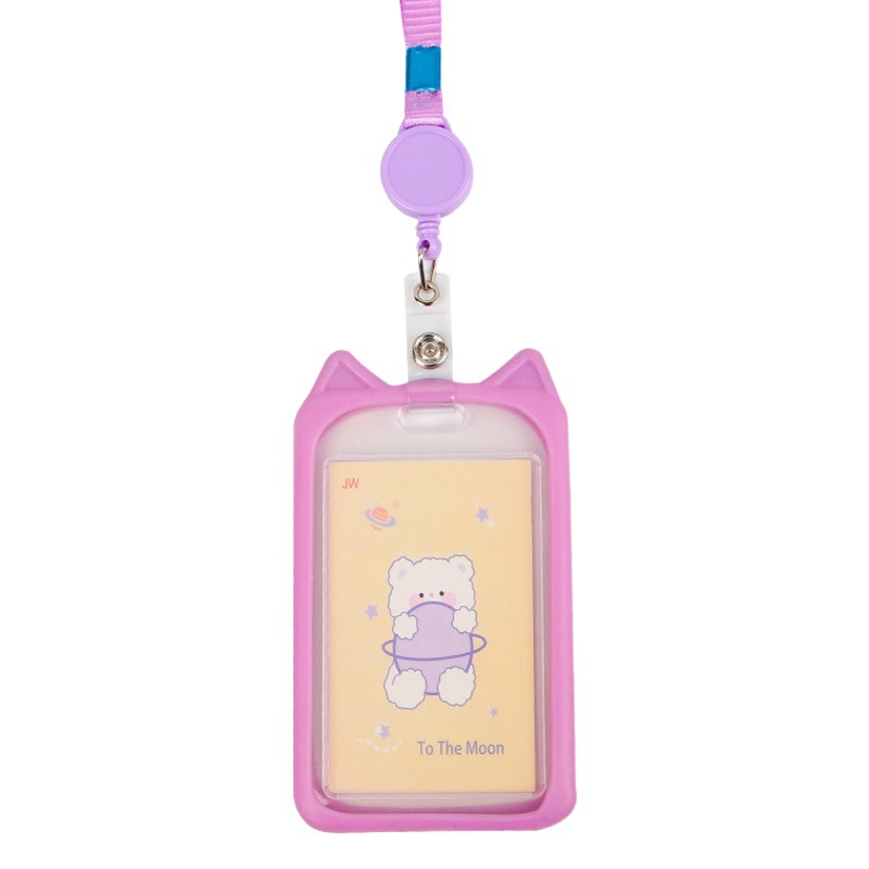 Lindo titular de la tarjeta de silicona estudiante de dibujos animados bus comida tarjeta cubierta protectora Cordón de alto aspecto Tarjeta de campus transparente al por mayor